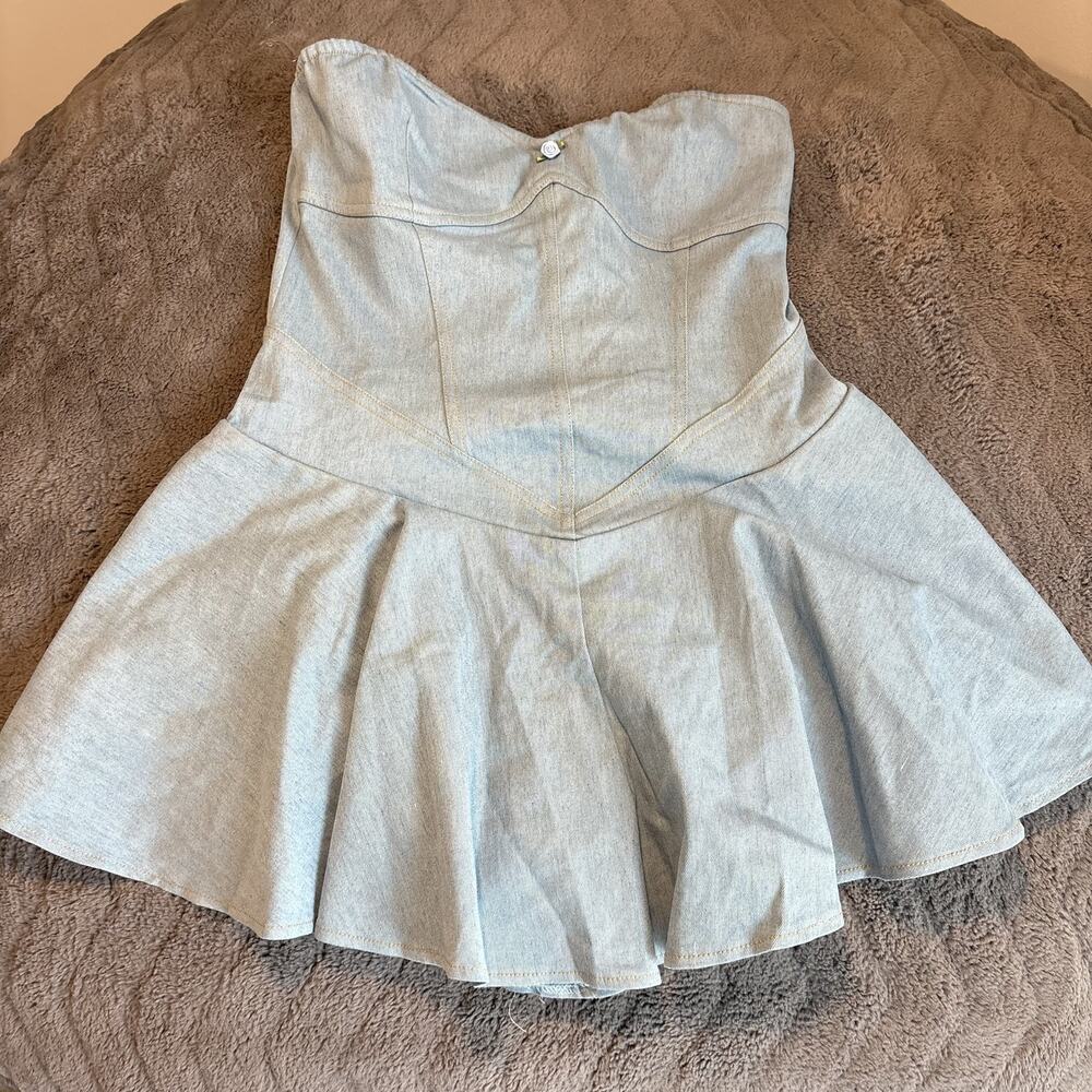 Fashion Nova Women's Little Miss Perfect Denim Romper Strapless Y2K Coquette 2X - Picture 2 of 9